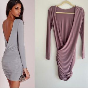 Missguided Slinky Drape Back Ruched Bodycon Dress (Mauve)